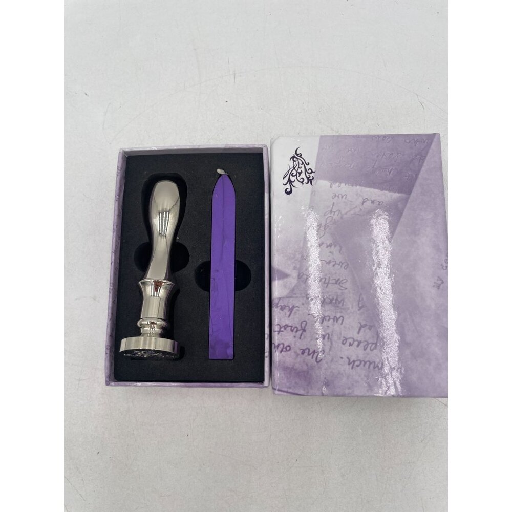 Silver Wax Seal Stamp Set By Younique Purple Wax Stick Decorative Design In Box